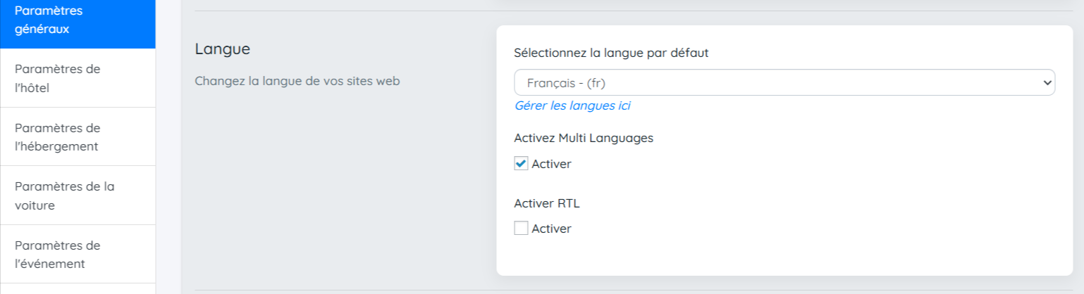 Sélection langue principale