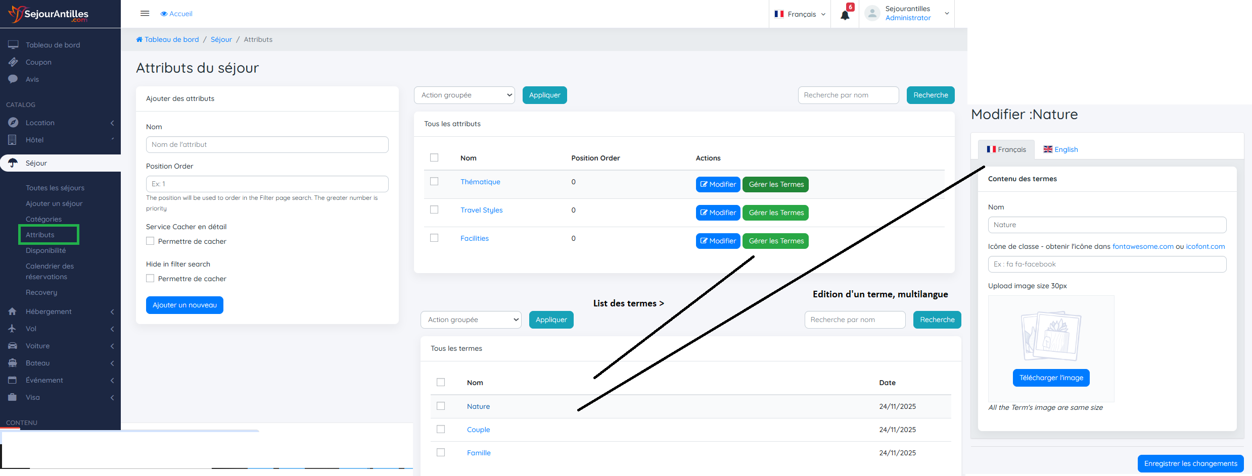 Multi-langue pour les Séjours/Circuits