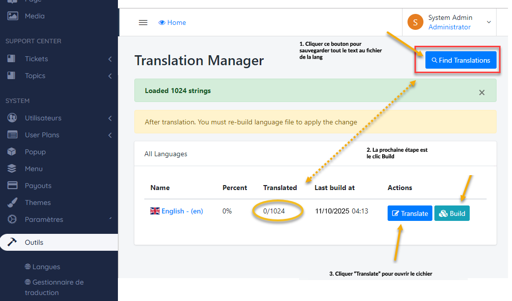 Création fichier langue