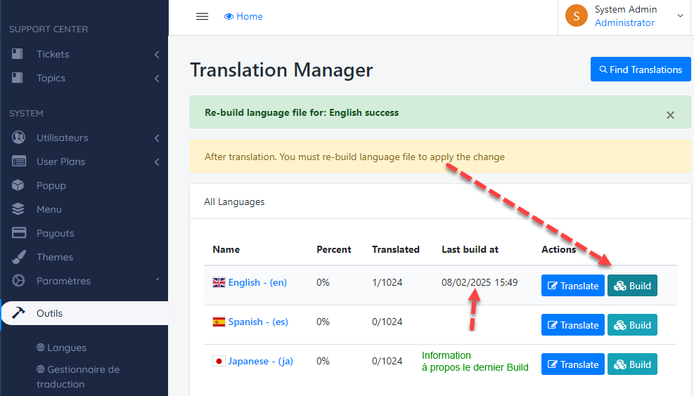 Construire fichier langue